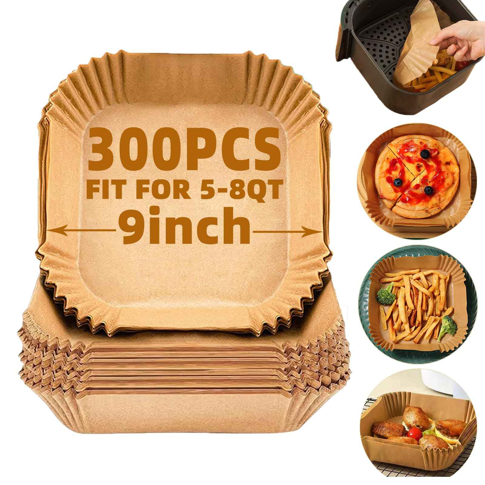Air Fryer Liners Disposable,300Pcs LYHOLKEER 9inch Airfryer Liners for 5-8QT Air Fryer,Square Air Fryer Parchment Paper Liners for Ninja AF141,AF142,AF181,AF182,COSORI,Chefman,Instant Pot,Cuisinart