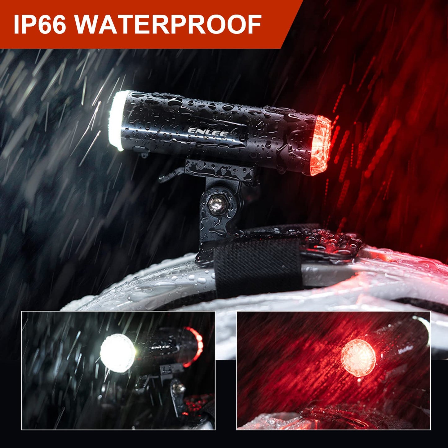 JINKEY Bike Helmet Light Front and Rear, 2-in-1 USB Rechargeable LED Bicycle Headlight & Taillight, IP66 Waterproof, 5 Warning Modes with Mounting Bracket for Night Safety Riding