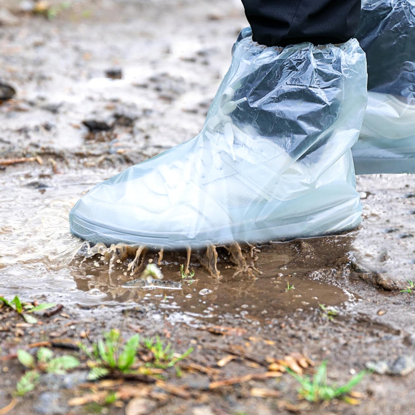 10 Pairs Shoe Covers Boot Covers Disposable Non-Slip Waterproof Shoe Covers, Thickened Waterproof Shoes Covers, Plastic Boot and Shoe Covers for Men and Women (Transparent)