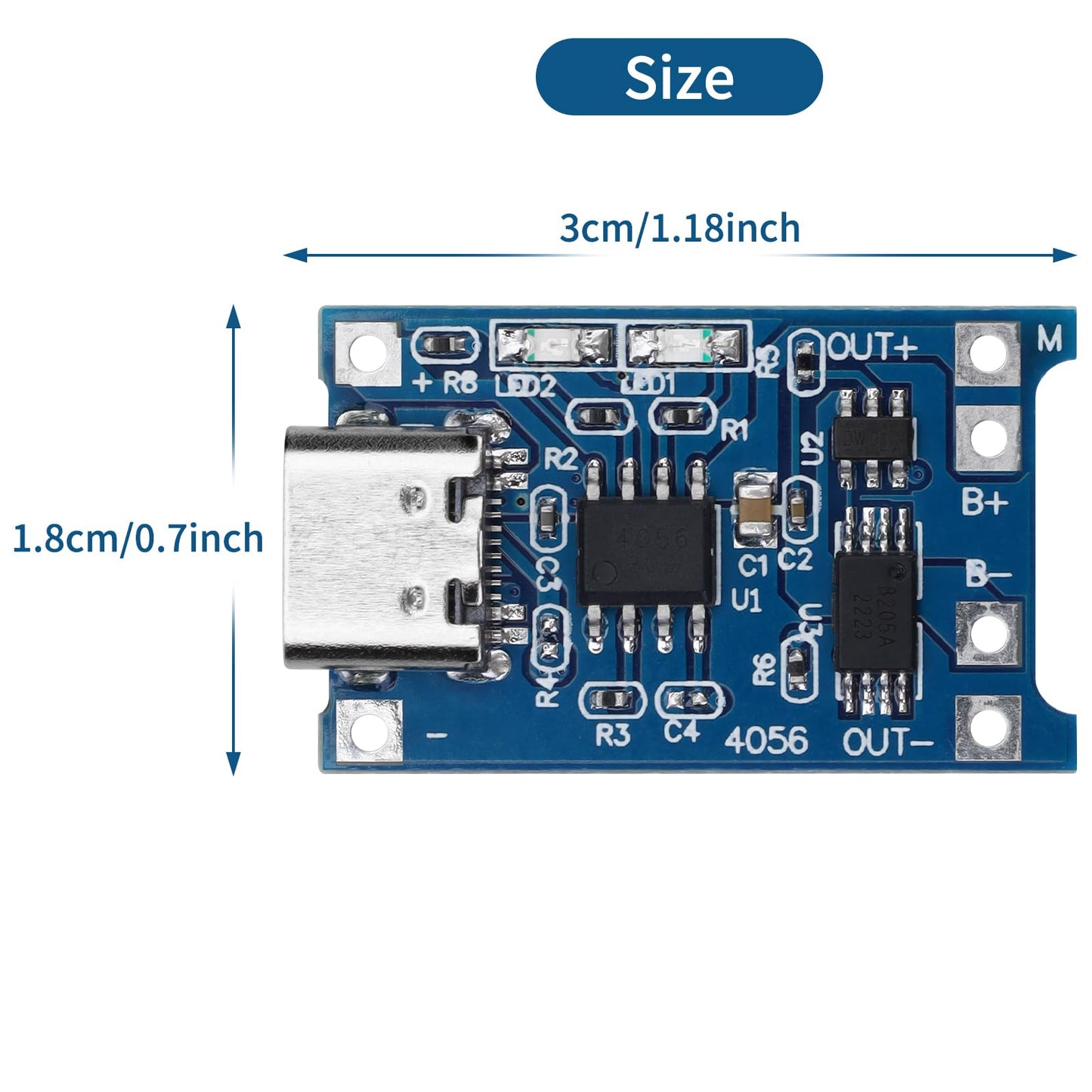 MakerFocus 15pcs TP4056 Charging Module Type C Interface with Battery Protection 18650 BMS 5V 1A 18650 Lithium Battery Charging Board