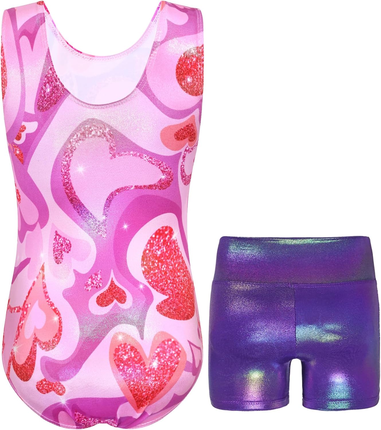 Skiennix Gymnastics Leotards for Girls - Sparkly Tumbling Bodysuits with Shorts | Sleeveless Activewear