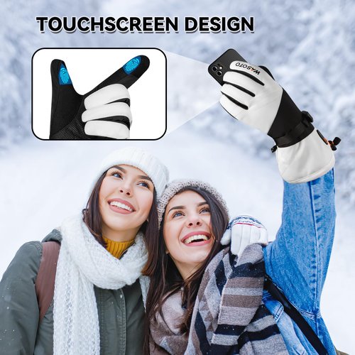 Heated Gloves for Men Women 7.4V Battery 22.2Wh Rechargeable Touchscreen Waterproof Electric Heated Gloves for Winter Outdoor Work Skiing Hiking Camping(White,XL)