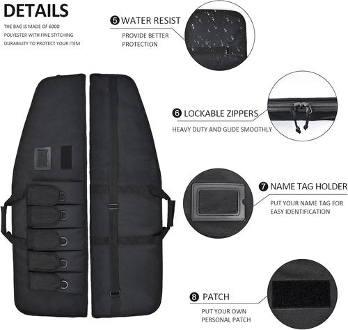 AUMTISC Tactical Soft Gun Case, Rifle Carrying Range Bag with 5 Pouches and Adjustable Shoulder Sling, 38/42 Inch