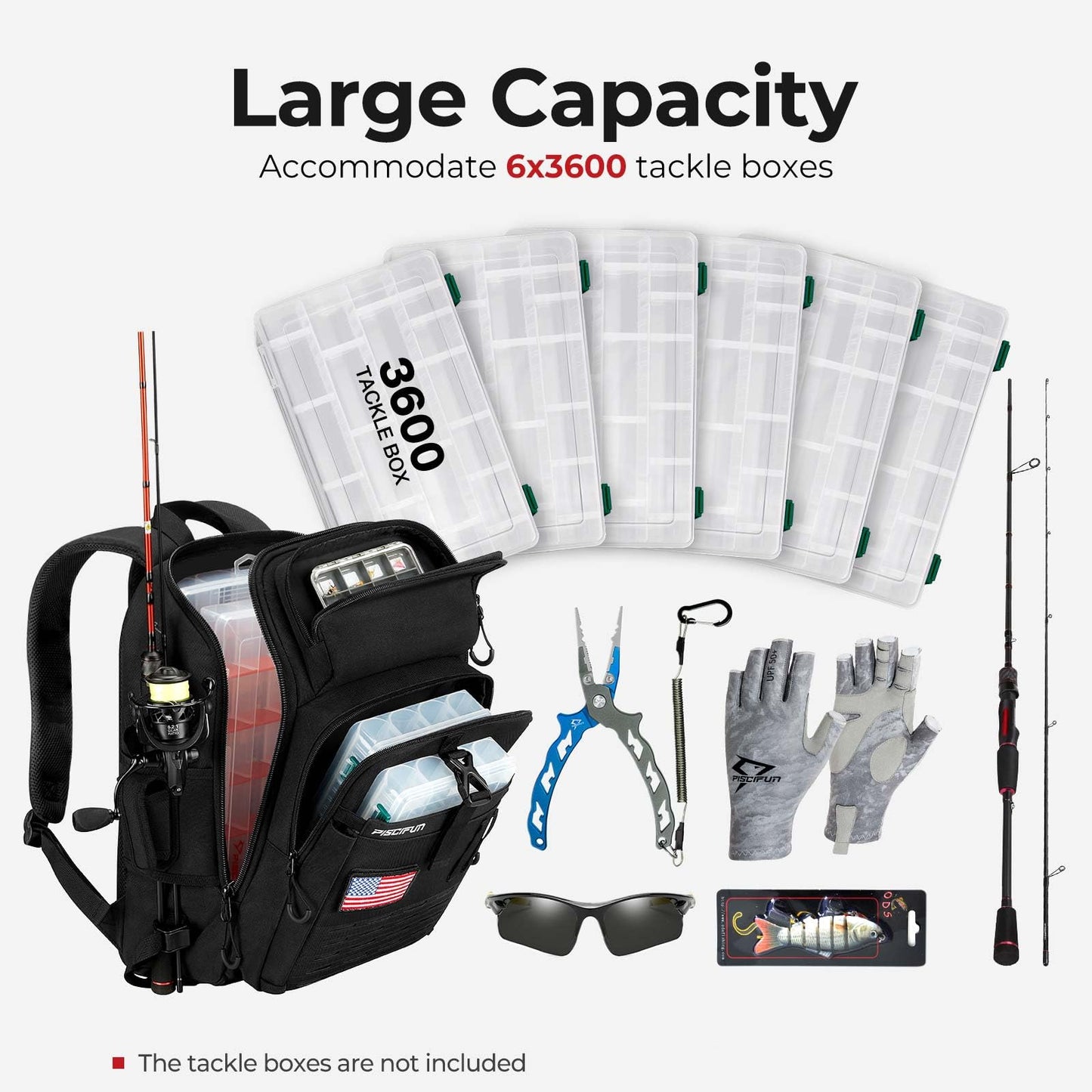 Piscifun Fishing Tackle Backpack, Rod & Gear Holder, Water-Resistant