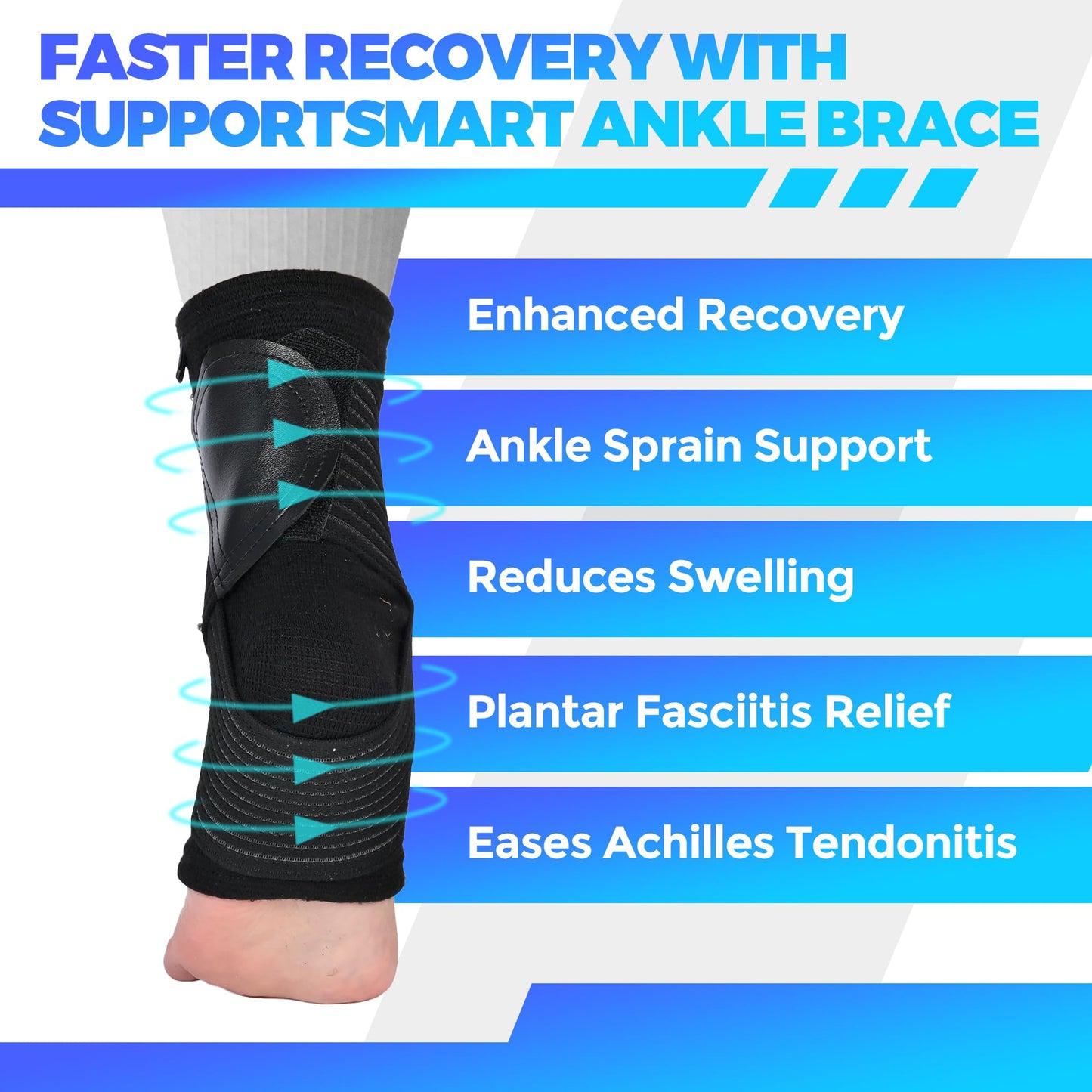 Smart Ankle Brace for Women & Men - Ankle Wrap for Sprained Ankle, Compression Support Sleeve for Plantar Fasciitis, Achilles Tendonitis, No Seams, No Marks, One Size