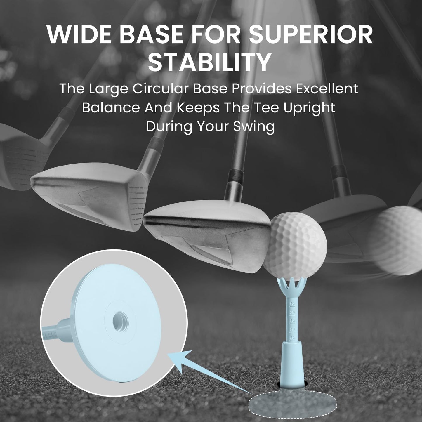 Amy Sport Golf Rubber Tee Adjustable Value 3 or 6 Pack, Unbreakable Durable Tee for Mat Driving Range Indoor Simulator, Adjustable Height from 2.1" to 2.9" (White-6 Pack)