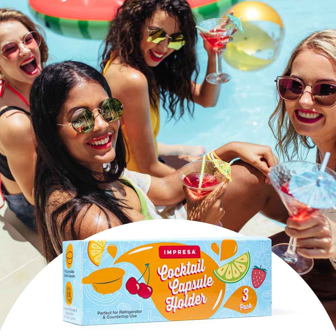 IMPRESA Pod Organizer - Compatible with Bartesian Cocktail Machine & Bar Accessories Organizer - 24-Slot Cocktail Capsules Holder - Secure Loading & Drink Capsule Holder - Plastic, Pack of 3