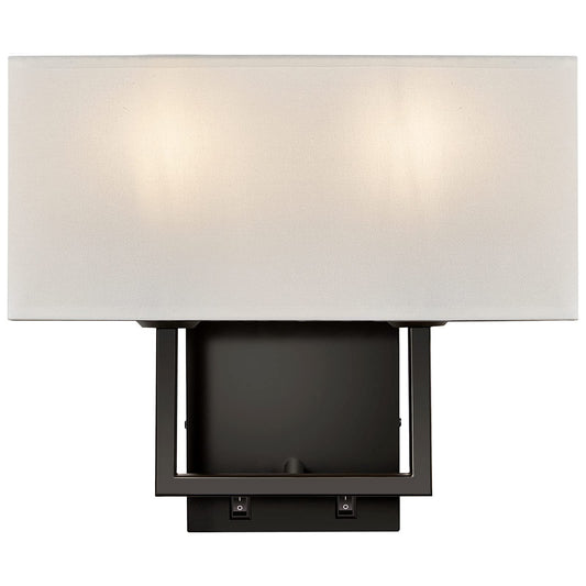 TERLEENART Modern Transitional 2-Lights Hardwired Double Wall Sconce with Switch and Square White Fabric Shade,Nightstand Reading Wall Mount Light for Bedroom