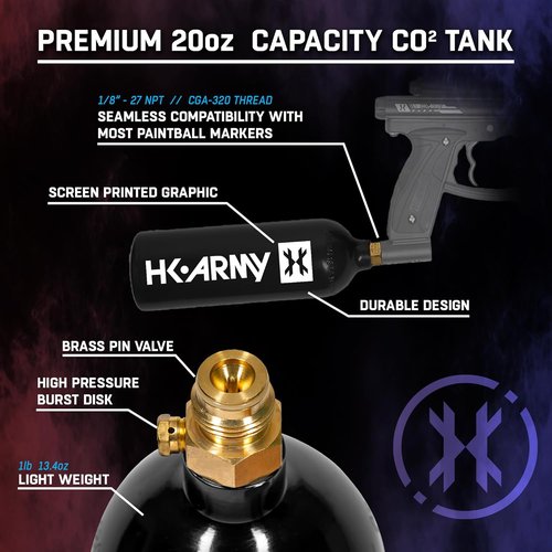 HK Army 20oz Aluminum CO2 Tank - High Pressure Air System for Paintball & Airsoft Gear