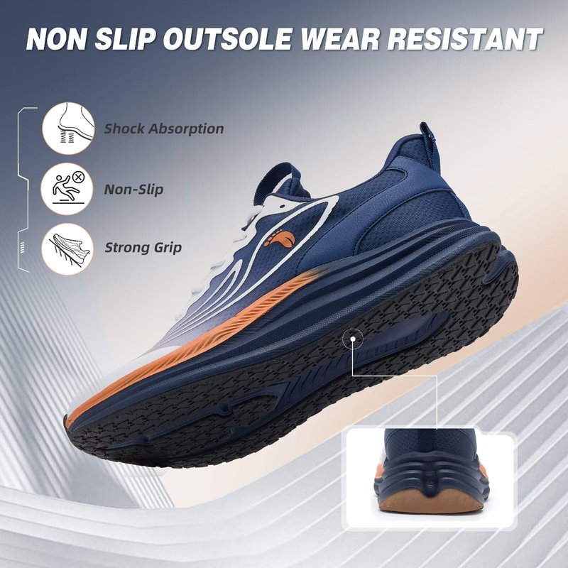 Men's Orthopedic Wide Road Running Shoes: Plantar Fasciitis Hammer Toes High Arch Supportive Neuropathy Heel Spur Walking Shoes, Lightweight Stylish Golf Trail Sneakers Dark Blue Size 10