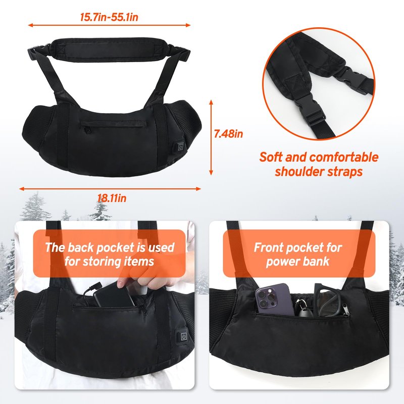 Heated Hand Warmers Pouch with 10000mAh Power Bank Included– 3 Levels Up to 14.5Hrs Double-Sided Heat, Adjustable Strap for Hunting & Camping, Waterproof Dual Pockets, Fleece Lined Survival Gear