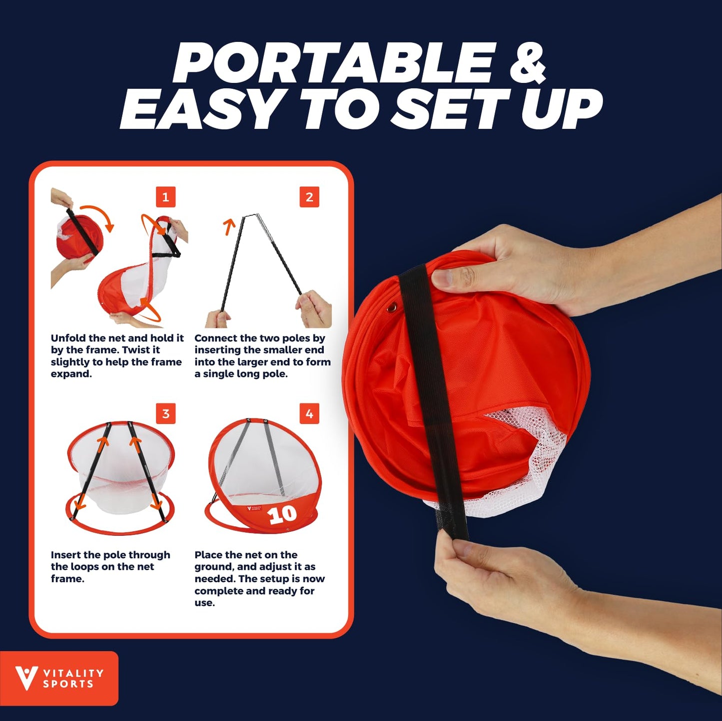Vitality Sports Golf Chipping Net, 3PCS Pop-Up Golf Practice Net for Backyard, Indoor Outdoor Chipping Game with 3 Targets, 1 Hitting Mat, 20 Balls, Tee Box, Golf Gift for Men