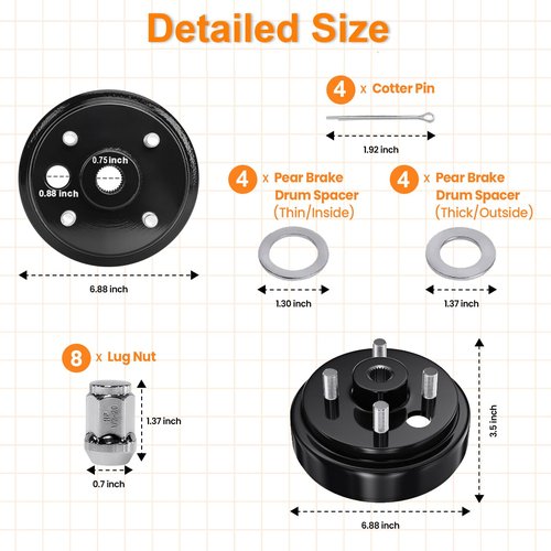 Cartalia Golf Cart Brake Drum Hub Assembly for EZGO TXT PDS 1982-up Electric & 1982-1993 2-Cycle Gas Models, 3/4-Inch Hole 24 Tooth Star Spline Drum with Nuts Replaces OEM# 19186G1P 19186-G1 (2 Pcs)