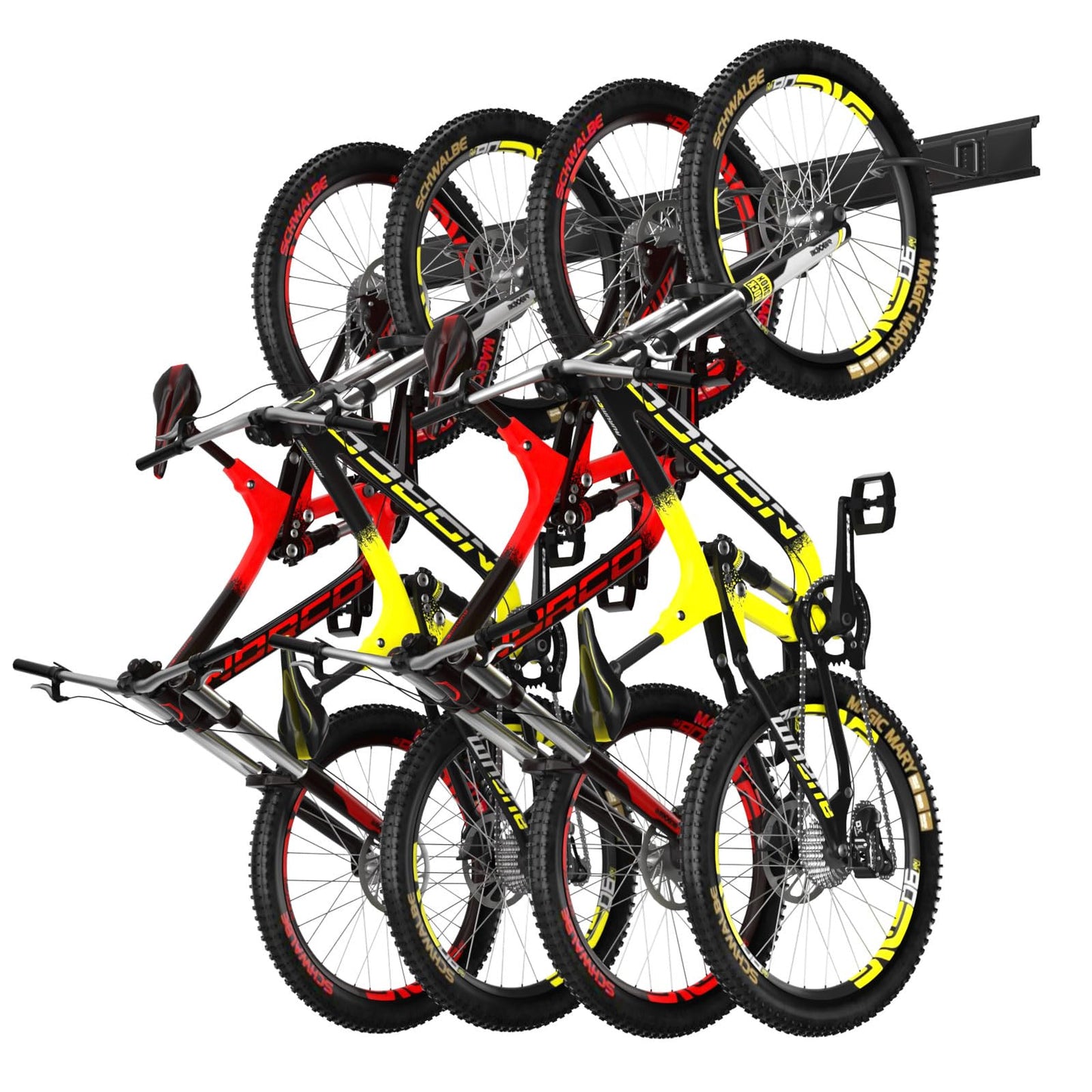 Wallavant Bike Rack Wall Mount, Bike Hooks for Garage Storage,Vertical Bike Hanger for Indoor Use, Holds Up to 300 lbs, Adjustable Hook System with 4 Hooks and 3 Rails,48 Inches, Black
