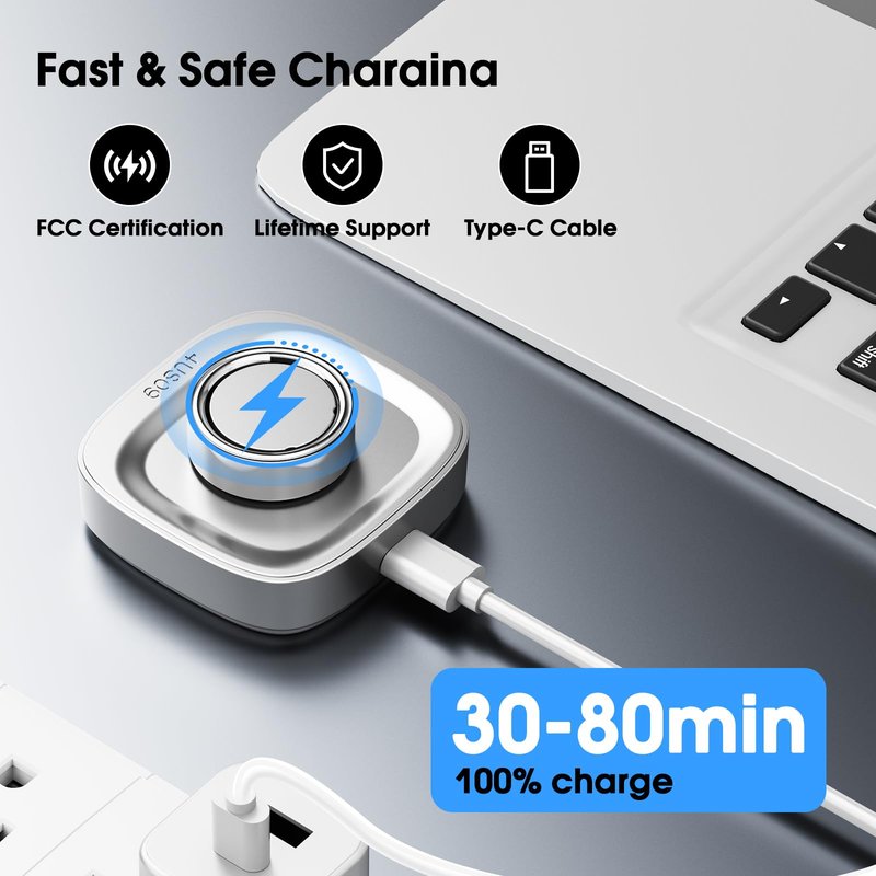 UNAQO for Oura Ring Gen 4 Charger | Size 9 | Fast Charging Dock | USB-C Cable | Sliver 9