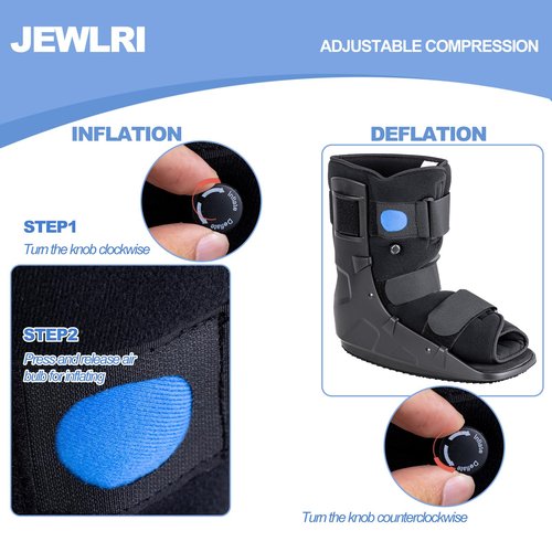 Jewlri Walking Boot, Short Air Walker Fracture Boot Support for Broken Foot Sprained Ankle Fracture Recovery fits Left or Right Foot Black Medium