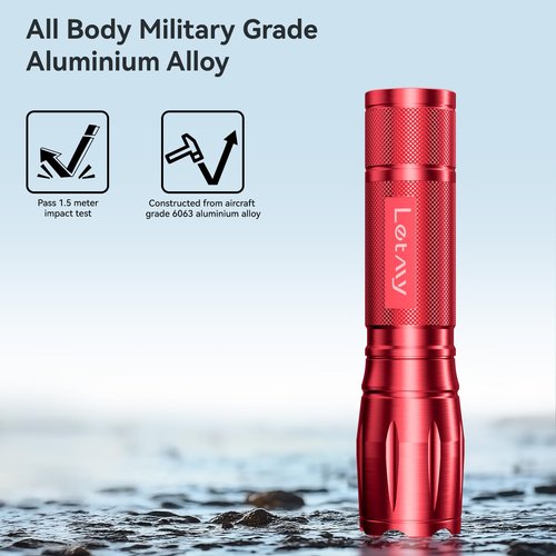 LETMY Tactical Flashlight - 2 Pack Bright Military Grade Flashlights High Lumens - Portable Handheld Flash Light, 5 Modes Zoomable Waterproof Flashlights for Home Emergency Camping- Red