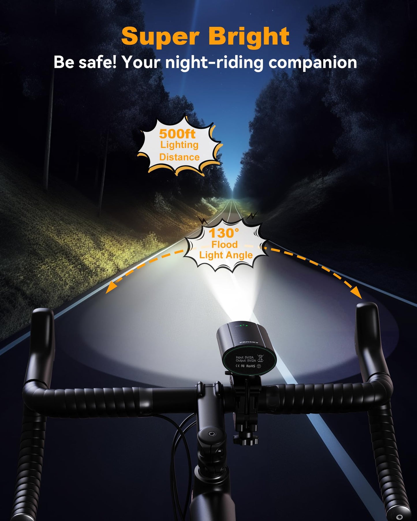 Bike Lights for Night Riding, USB Rechargeable Mountain Bicycle Headlight