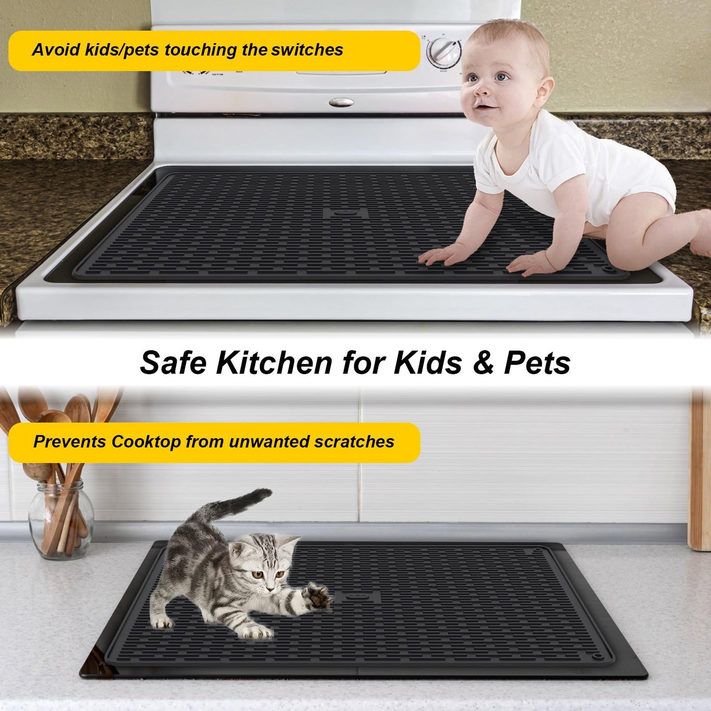 Stove Top Cover for Electric Stove, Stove Cover 28x20inch, Heat Resistant Stove Top Mat, Silicone Stove Mat for Glass Top Stove, Dish Drying Mat for Kitchen (Black, XL)