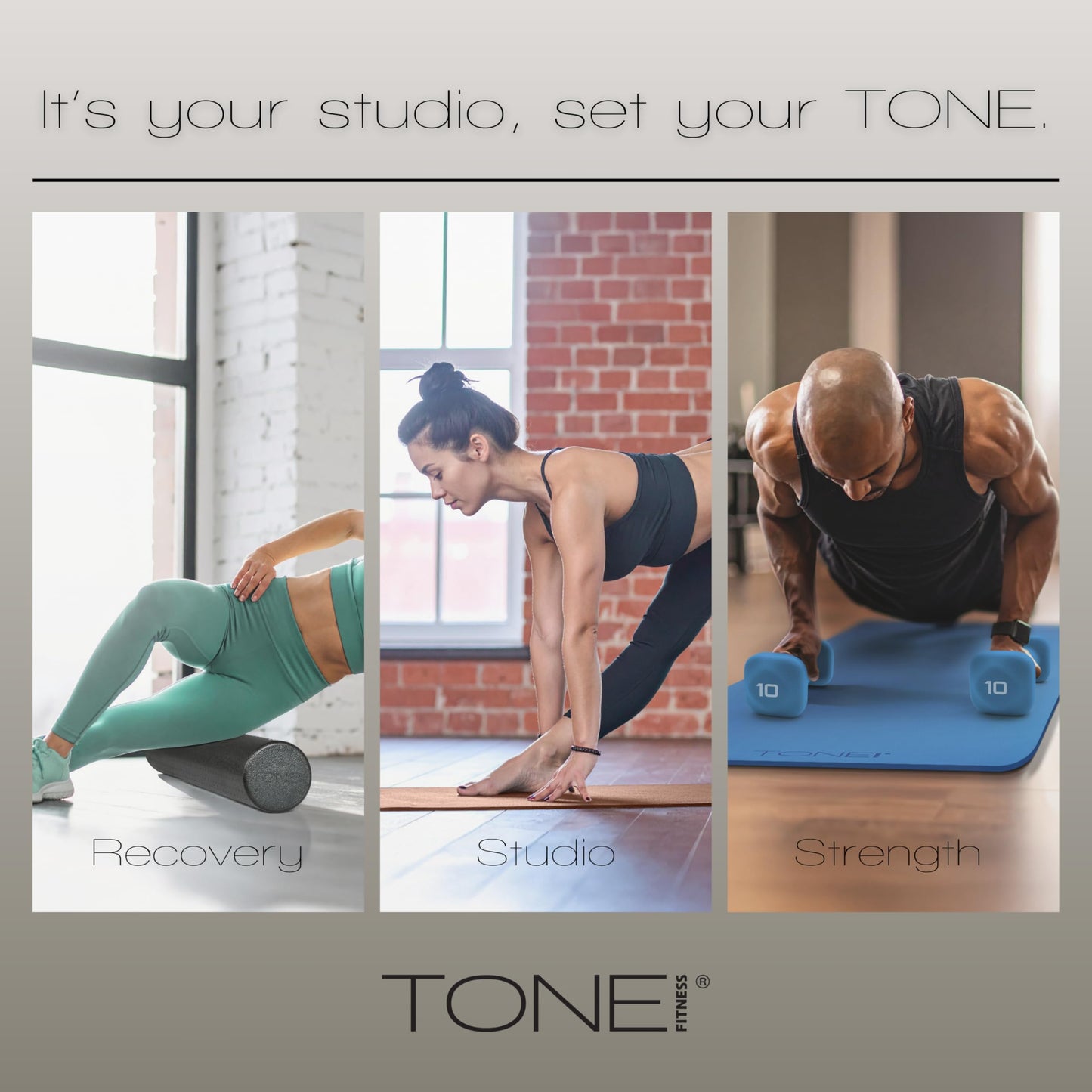 TONE Fitness Hanging Yoga Mat, Pilates Mat, Exercise Mat for Home Workouts with Carry Strap | V Pattern | Blue