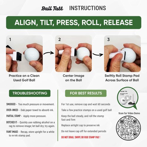 Ball Tatt - Golf Ball Stamp Personalized Monogram Initial M Self-Inking Marker Quick Dry Permanent Ink Reusable Golf Ball Marker to Identify Balls Ideal Golfer Gift
