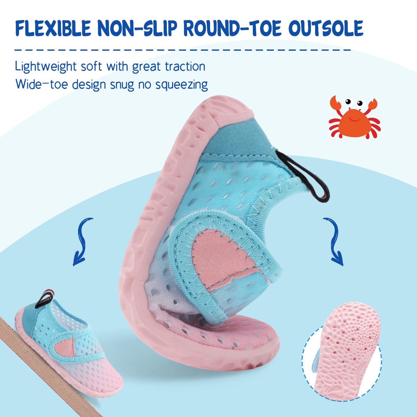 LeIsfIt Kids Water Shoes Toddler Girls Boys Swim Shoes Outdoor Quick-Dry Breathable Aqua Socks for Beach Pool Surf, Blue Pink, 12 Little Kid
