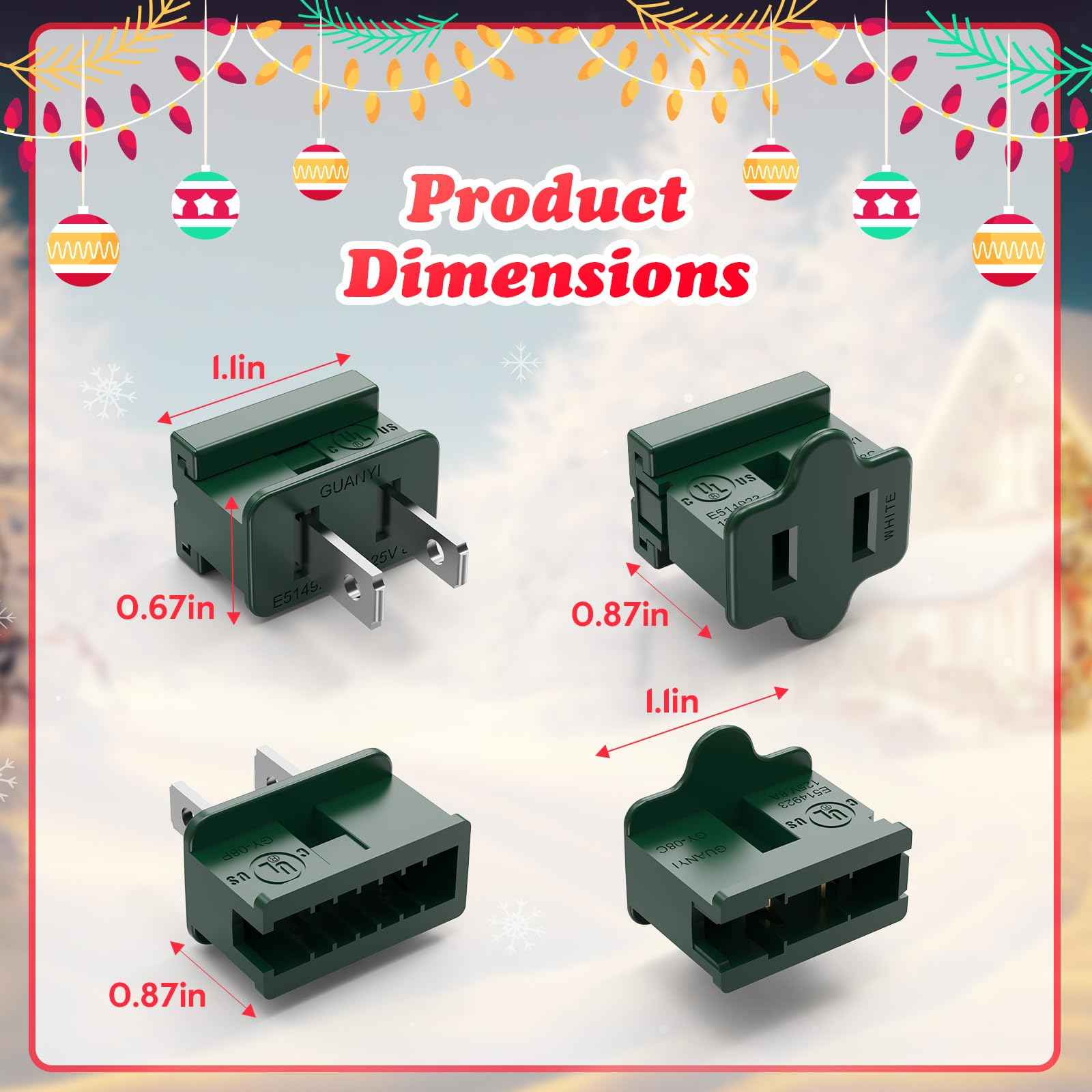 Minetom Holiday Christmas Lighting Outlet Male and Female Plug Set, Vampire Plug, Gilbert Plug, Slip Plug, Zip Plug, Green, 20 Packs (SPT-1)