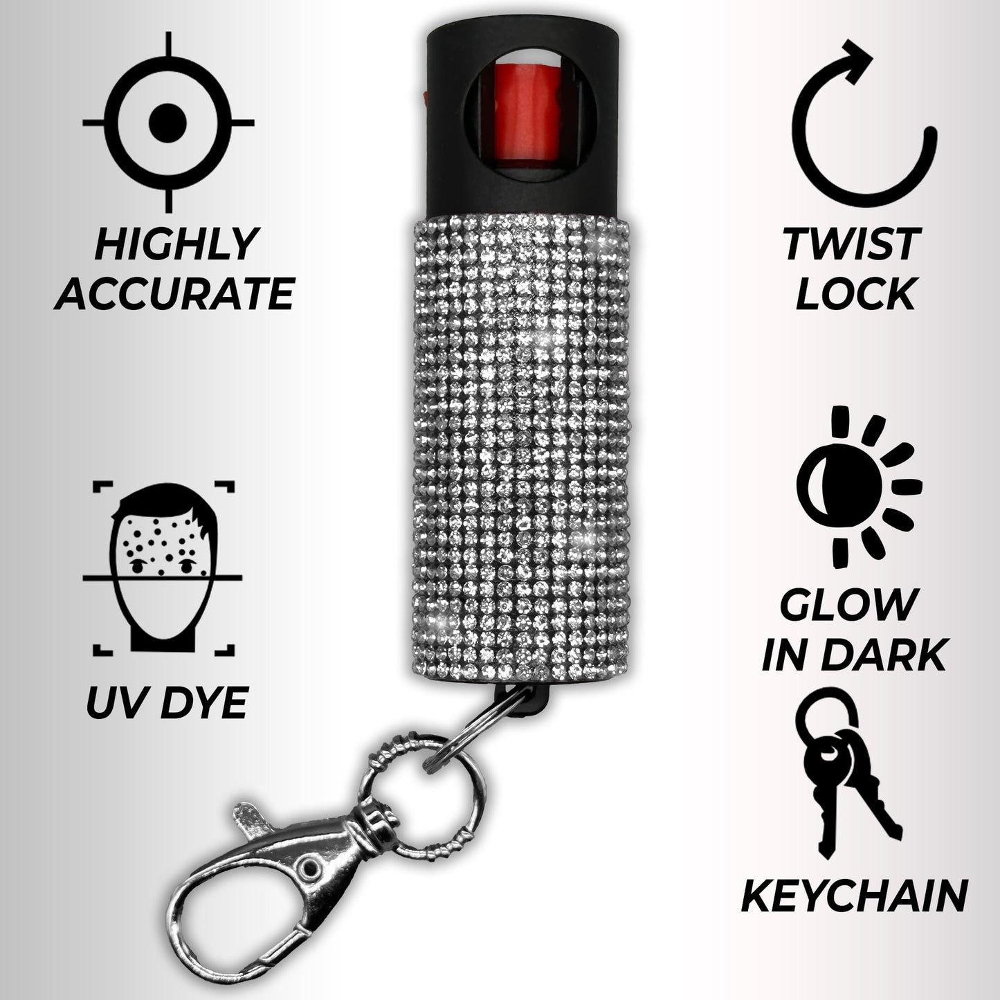 FIGHTSENSE Self Defense Pepper Spray - 1/2 oz Compact Size Maximum Strength Police Grade Formula Best Self Defense Tool for Women W/Leather Pouch Keychain (Silver Multi)