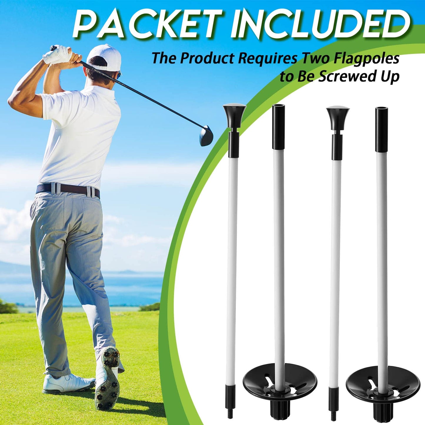 Lewtemi Set of 3 Golf Flagstick Portable Detachable Putting Green Flag Stick Fiberglass 2-section Pole Pin Flagpole for Chipping Greens Practice Golf Course Backyard Indoor Outdoors, 3 Feet