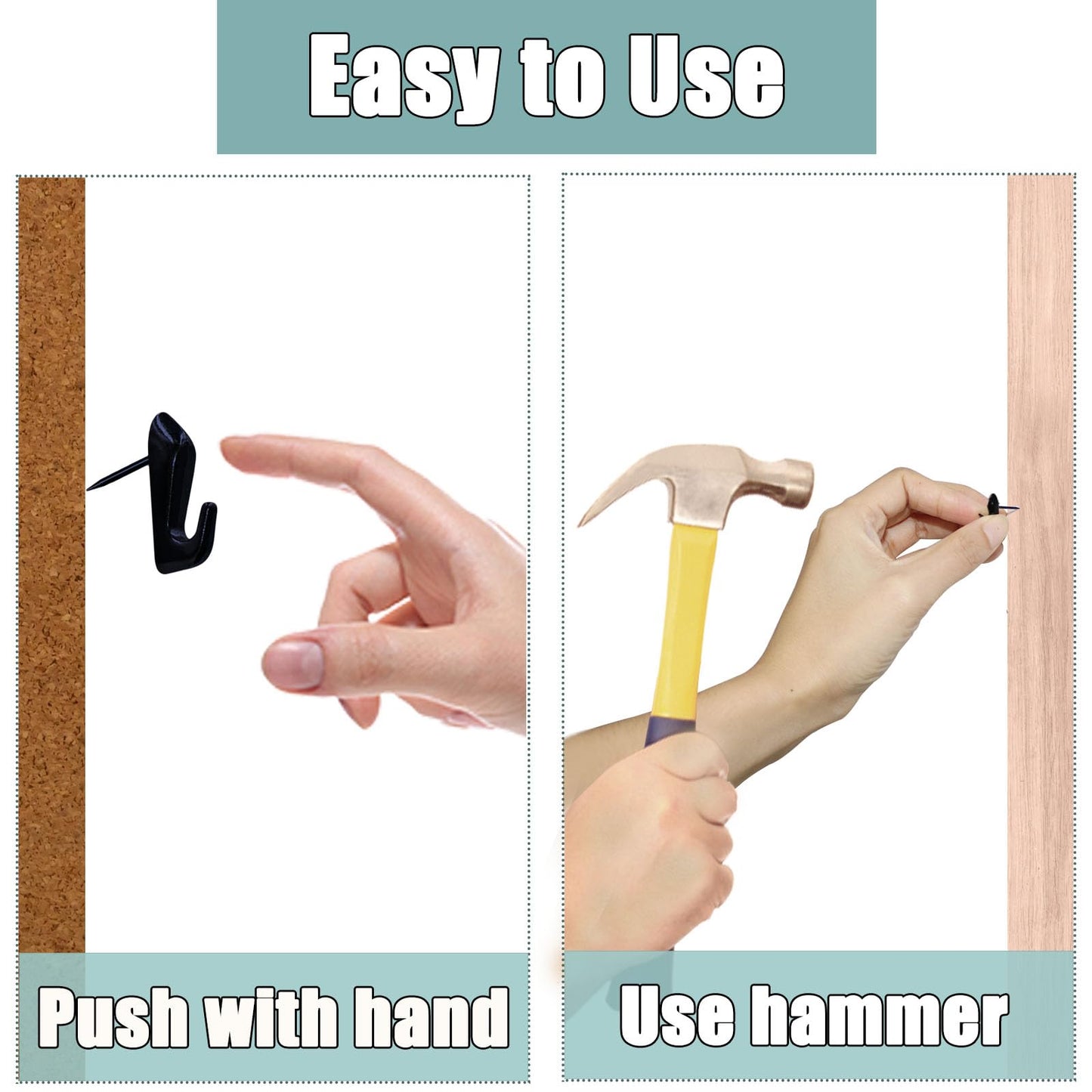 30 PCS Picture Hanging Nails Thumb Tacks for Wall Hangings, Heavy Duty Push Pins Wall Hooks for Drywall Cork Board, Picture Hanging Kit with Nails Black