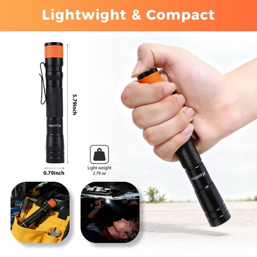 KunHe 180 Lumen LED Portable Rechargeable Pen Flashlight 2-Pack Waterproof Pocket Flash Light Single Mode Easy to Use with Clip Suitable for Inspection Camping and Daily Use