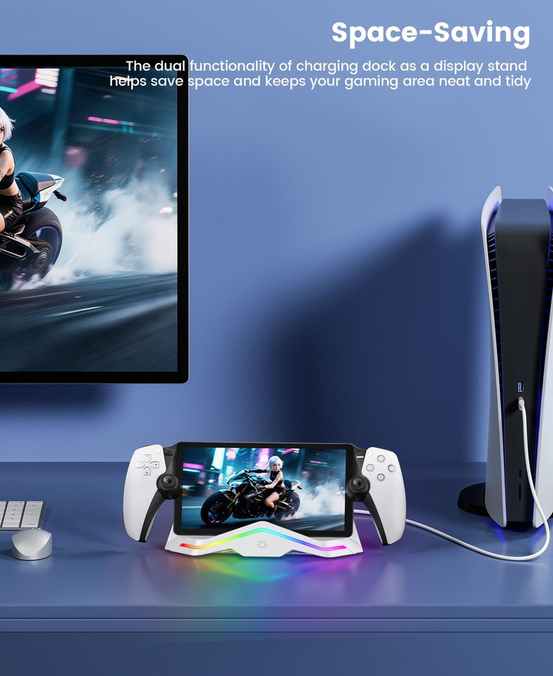 Upgraded for PlayStation Portal Charging Dock with Fast Charging & LED Indicator - Magnetic USB-C Adapter Included (2 Pcs) - Charging Stand for PS Portal (Not Compatible with Protective Cases)