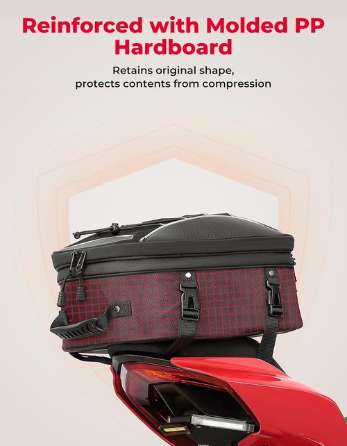 KEMIMOTO Motorcycle Tail Bag - Expandable 22L-34L Waterproof Rear Seat Luggage with Rain Cover & 6 Straps