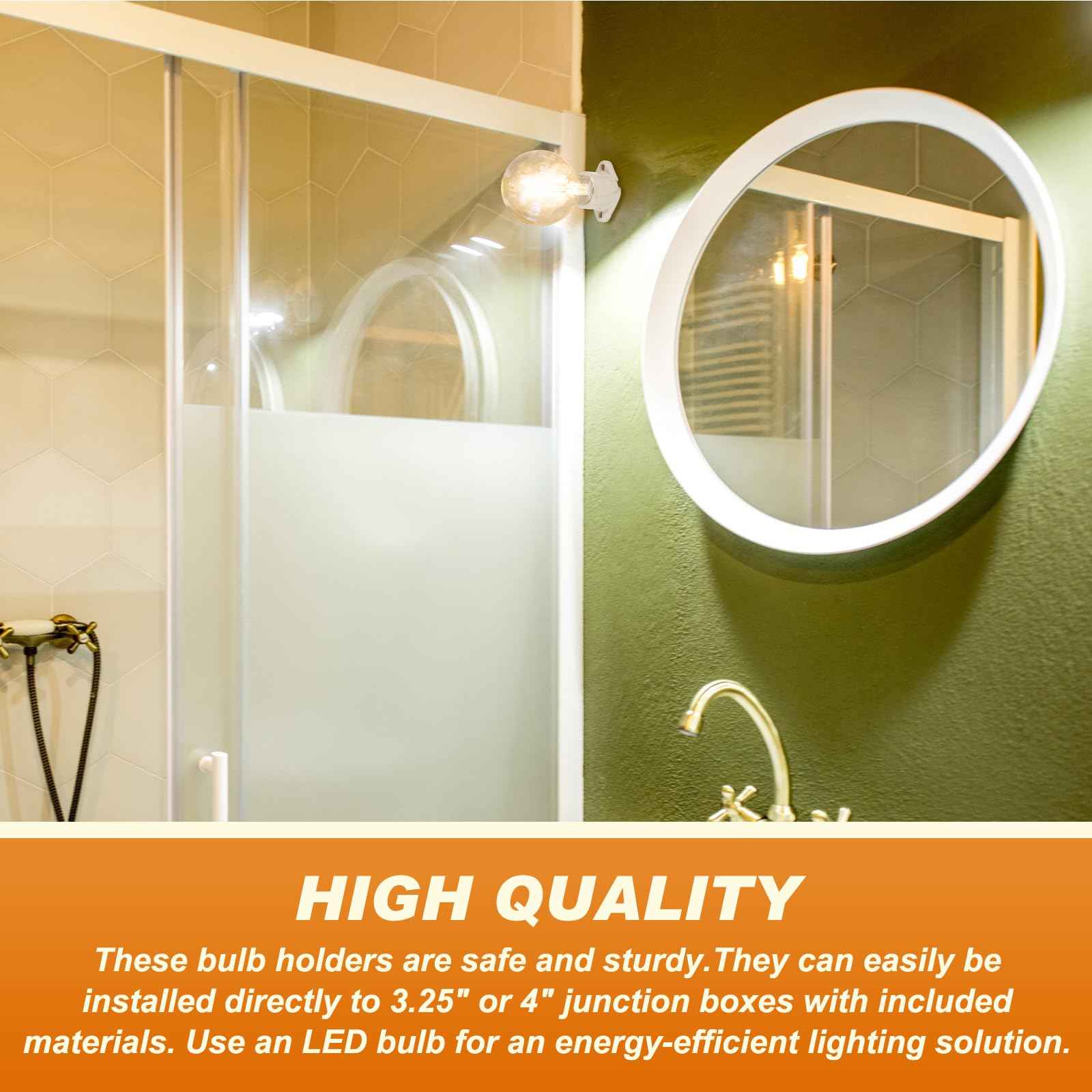 Saysurey 8 Pcs E26 Light Socket Porcelain Lamp Holder Socket Medium Keyless Threaded Base with Two Hole Flange Mounting and 6" Wire Indoor Garage Closet Lighting