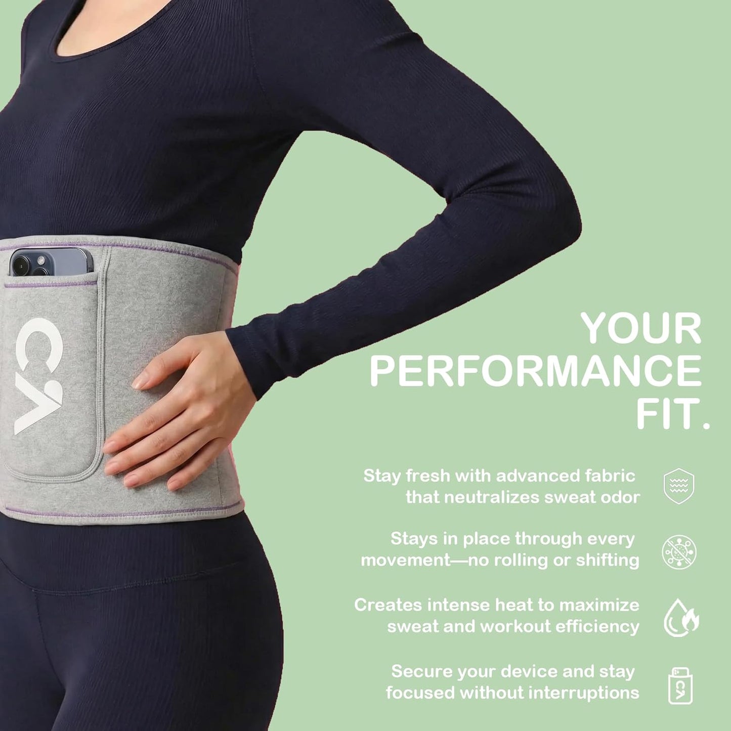 Skiennix Waist Trimmer Belt - Silver Ion Sweat Trainer for Men & Women with Pocket & Anti-Slip Design