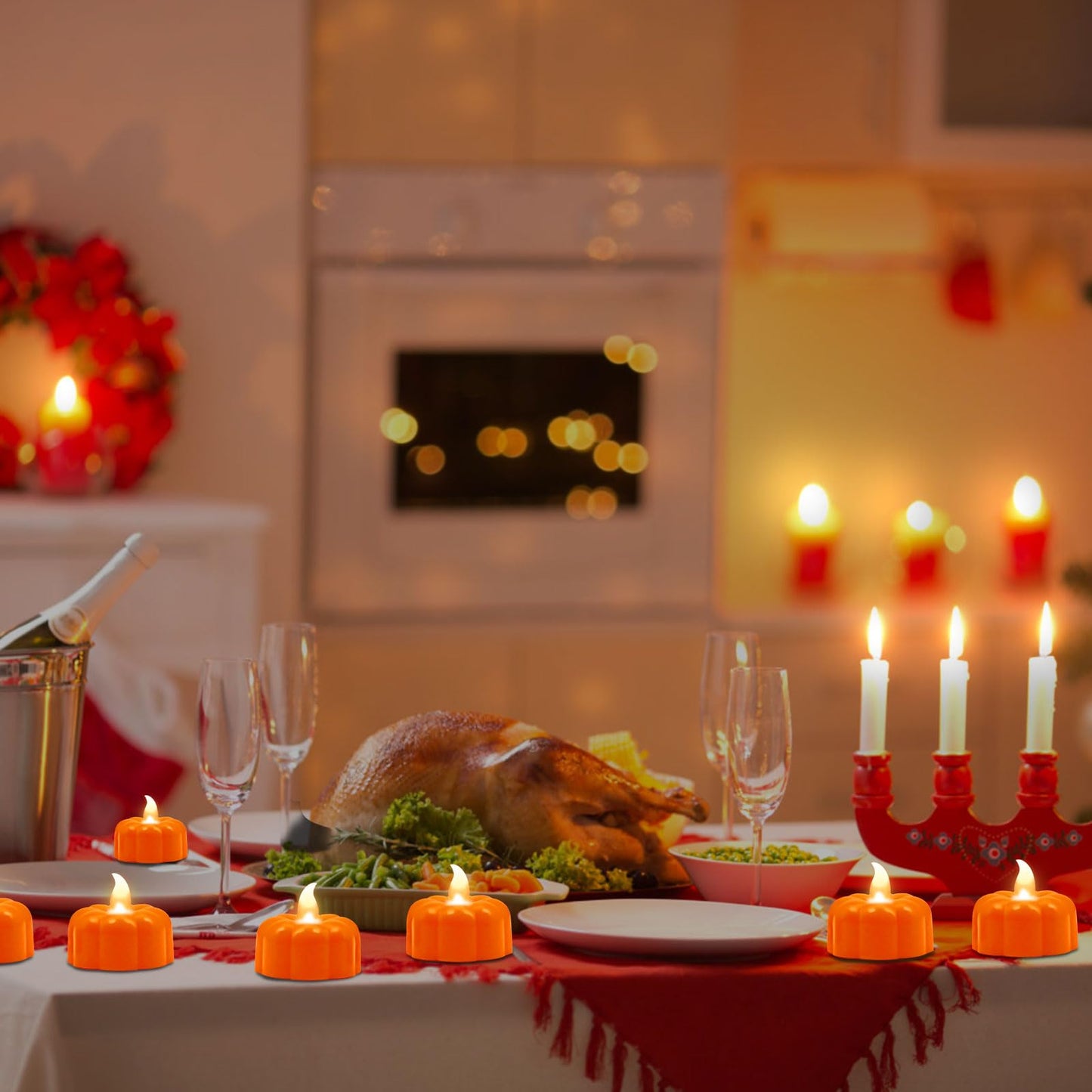 12 Pack Pumpkin Tea Lights Halloween Decorations, LED Orange Pumpkin Lights FlameLess Candles Battery Operated Thanksgiving Flickering Tealights Candles for Table Home Party Christmas Fall Decor