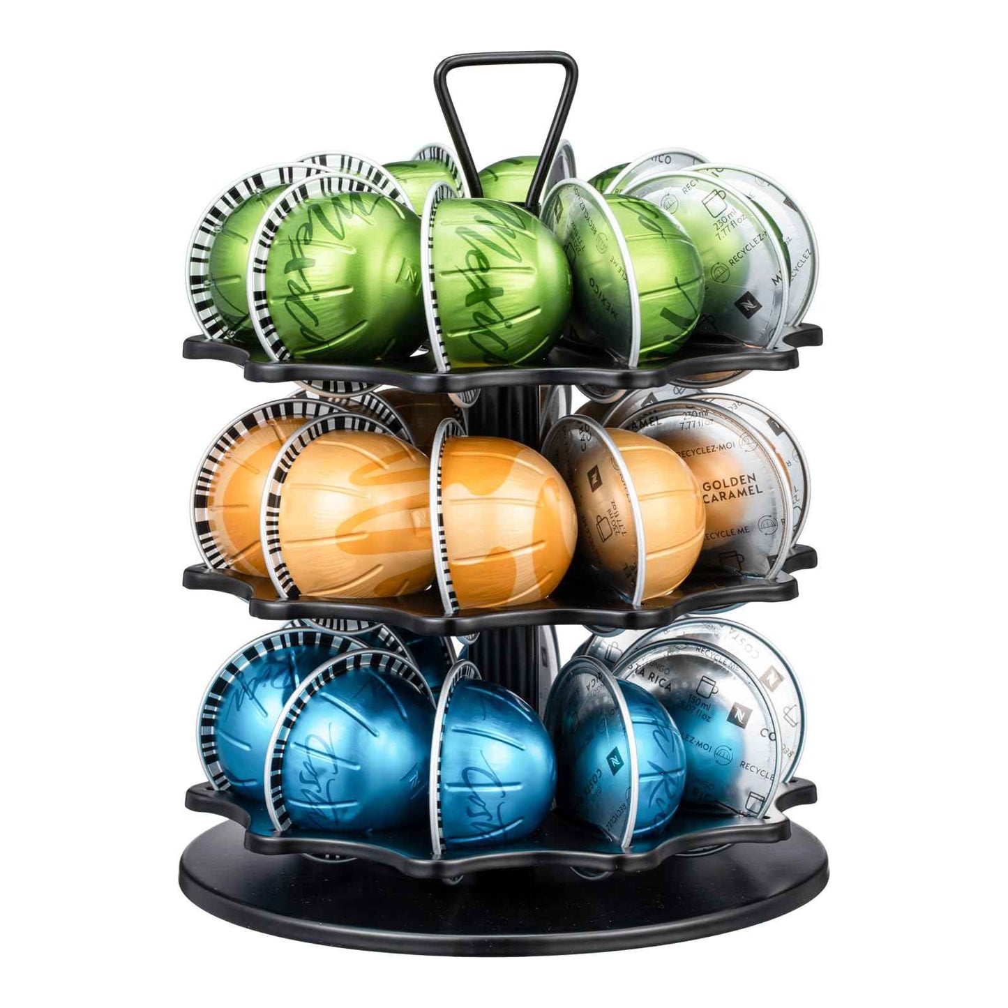 ZCDCP Vertuo Pod Holder System - 3-Tier Coffee Pod Holder Carousel, Metal Spinning Stand DIY for 30 Capsules