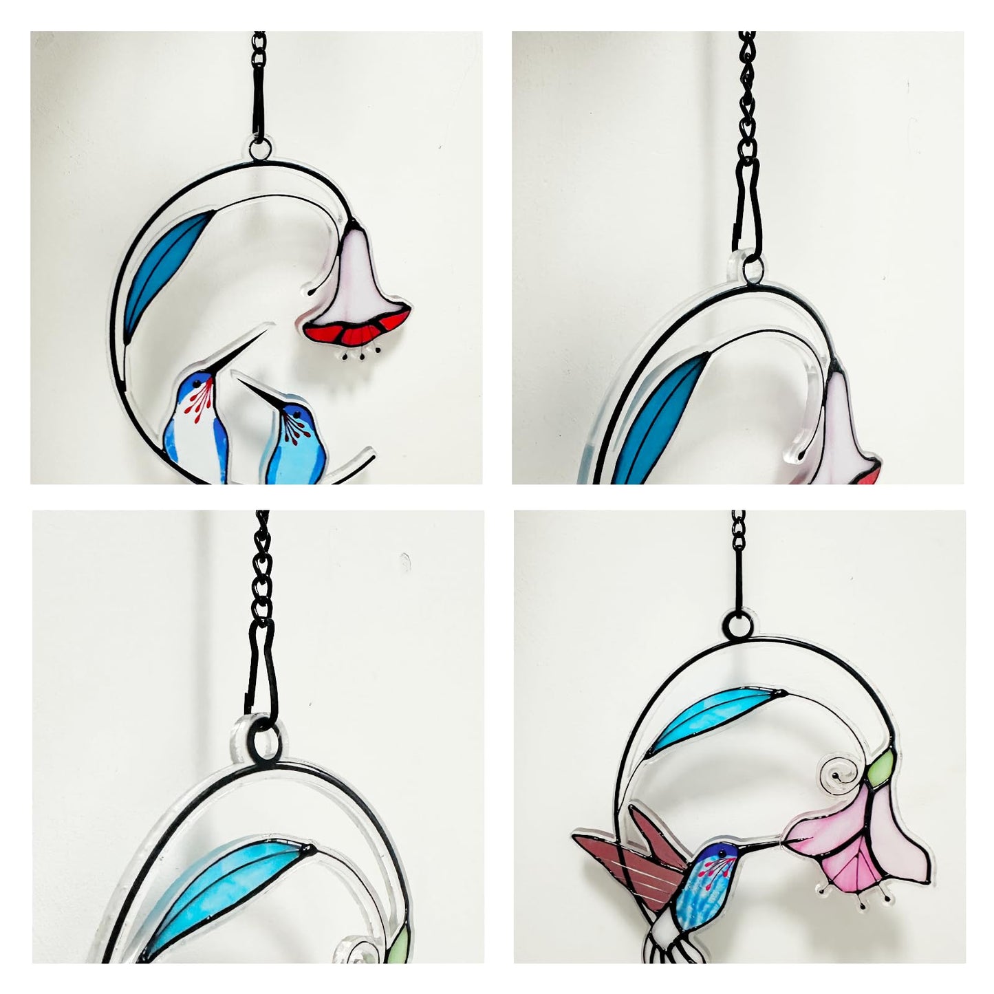 6 Pcs 20 Inch Stained Glass Window Hanging Chain - Black Window Art Decor, Patio Garden Outdoor Decorative Glass Panels