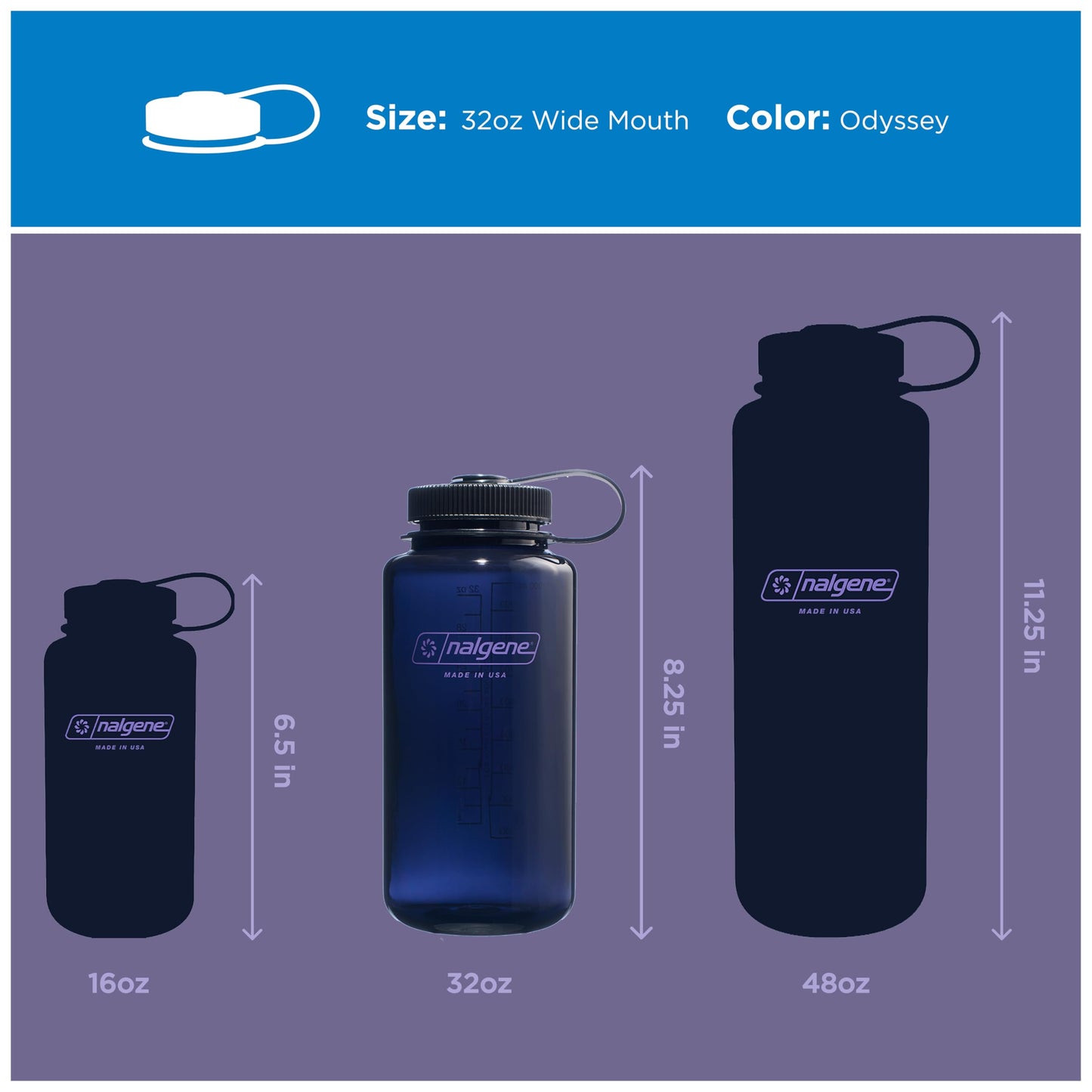 Nalgene 32 oz Wide Mouth Water Bottle | BPA-Free, Durable & Leak Proof, Lightweight Bottle for Hiking & Gym, Work & Travel, Odyssey