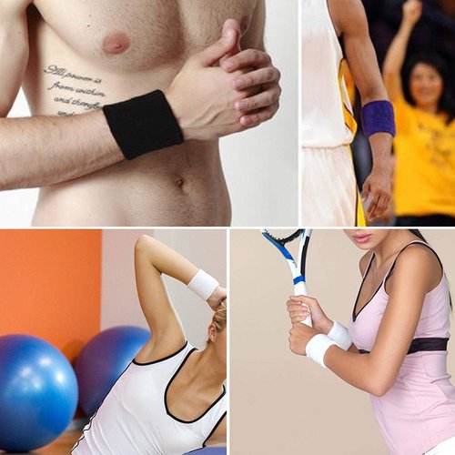 12 Pairs of Sports Wristbands, Men's and Women's Wrist sweatbands, Elastic and Sweat-Absorbing Cotton Wool Fabric, Perfect for Basketball, Soccer, Tennis, Soccer, Running and Fitness.