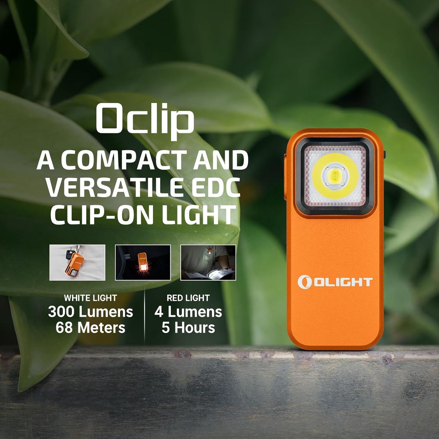 OLIGHT Oclip Rechargeable EDC Flashlight - 300 Lumens Compact Pocket Light | USB-C Charging, Magnetic Design (Orange)