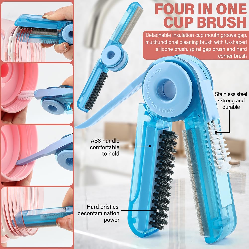 4Pcs Cup Cleaning Kit with Extra Long Straw Cleaner Brush,4 in 1 Bottle Gap Cleaner, Long Handle Silicone Brush, Multipurpose Brush Cleaner Kit
