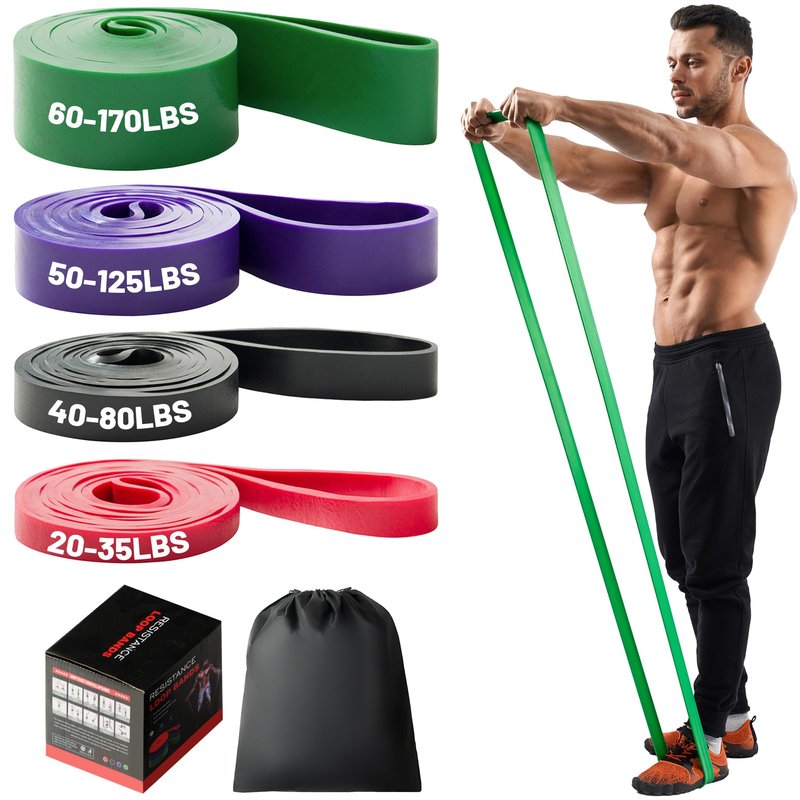 4-Level Resistance Bands Set for Pull Up Assistance, Home Gym - Elastic Silicone Exercise Bands for Physical Therapy, Stretching, Training - Workout Equipment for Women & Men