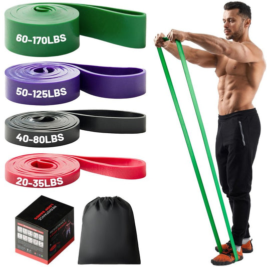 4-Level Resistance Bands Set for Pull Up Assistance, Home Gym - Elastic Silicone Exercise Bands for Physical Therapy, Stretching, Training - Workout Equipment for Women & Men