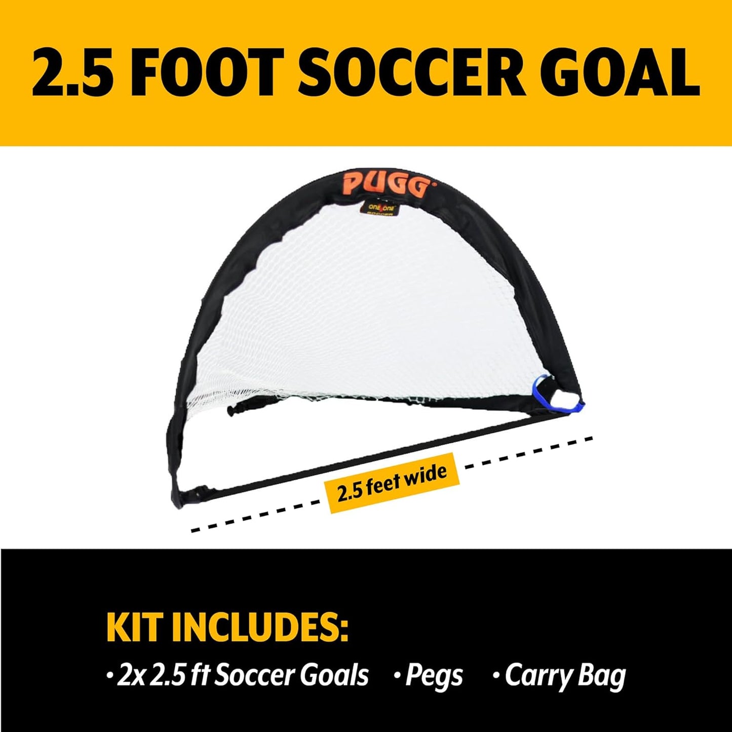 PUGG Pop Up Soccer Goals - Portable Training Equipment with Knitted Poly Net - Includes 2 Goals & Carry Bag