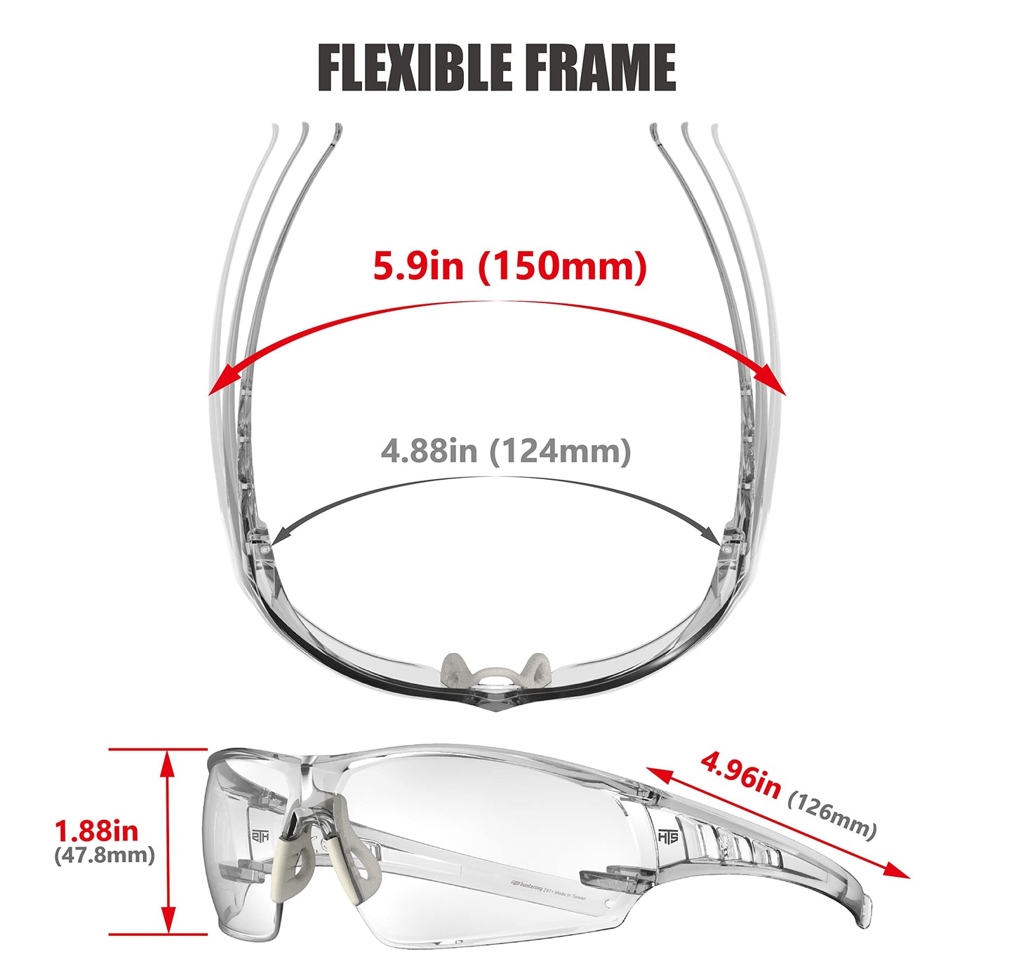 HUNTERSKY HTS S2491 Lightweight Protective Anti Fog Wrap-Around Clear Shooting Safety Glasses with rubber nose pad ANSI Z87.1 Scratch Resistant 2PK