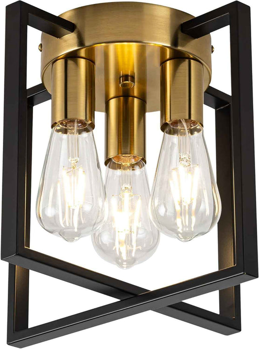 Brushed Nickel 3-Light Flush Mount Ceiling Light Fixture - Modern Geometric Design for Living Room, Kitchen, Dining Room, and Hallways
