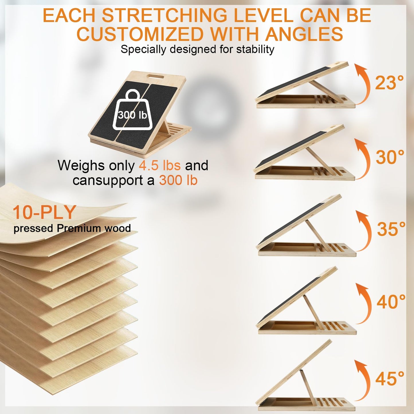 Portable Wooden Slant Board for Calf Stretching Squats Calf Stretcher with Training Poster, 300 Lbs Weight Capacity Calf Stretch Wedge for Leg, Knees, Heel, Ankle & Stretching