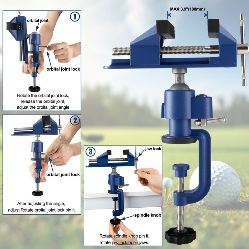 Golf Grip Repair Tabe Kit golf grip station Complete Regripping Tool: 360° Vise Clamp, Hook Blade, 15 Tapes, Rubber Sleeve with 8 Premium Tees for Home/Garage DIY Golfers Gifting