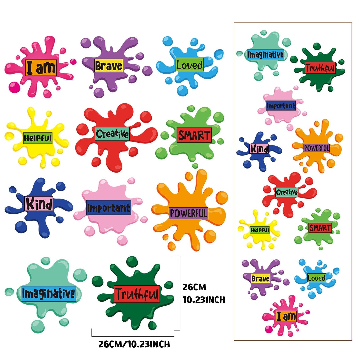 11 Sheets Inspirational Quotes Floor Decals,Ink Splatter Splotches Wallpaper Motivational Hopscotch Game Stickers Positive Saying Wall Decals for Classroom School Kindergarten Bedroom Nursery Floor